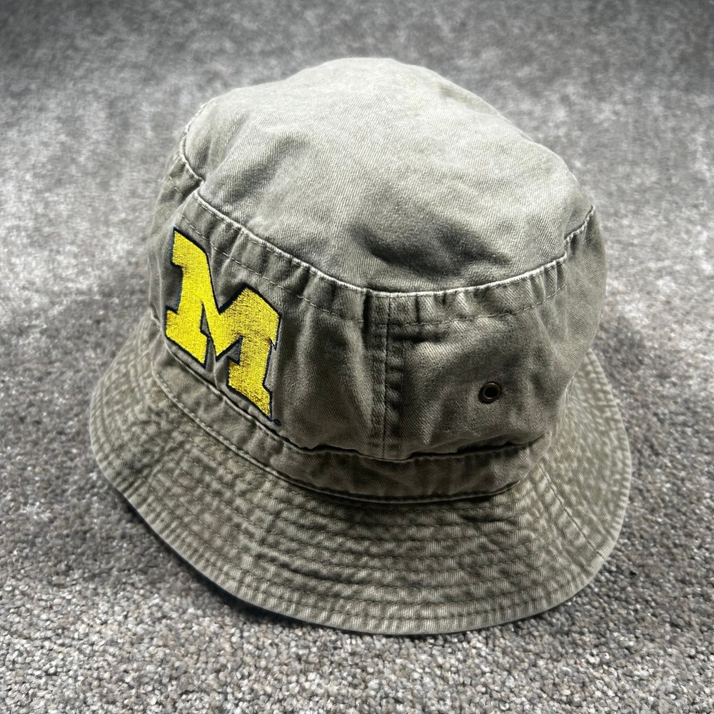 Michigan Wolverines Bucket Hat Faded Khaki Green University of Michigan M Logo